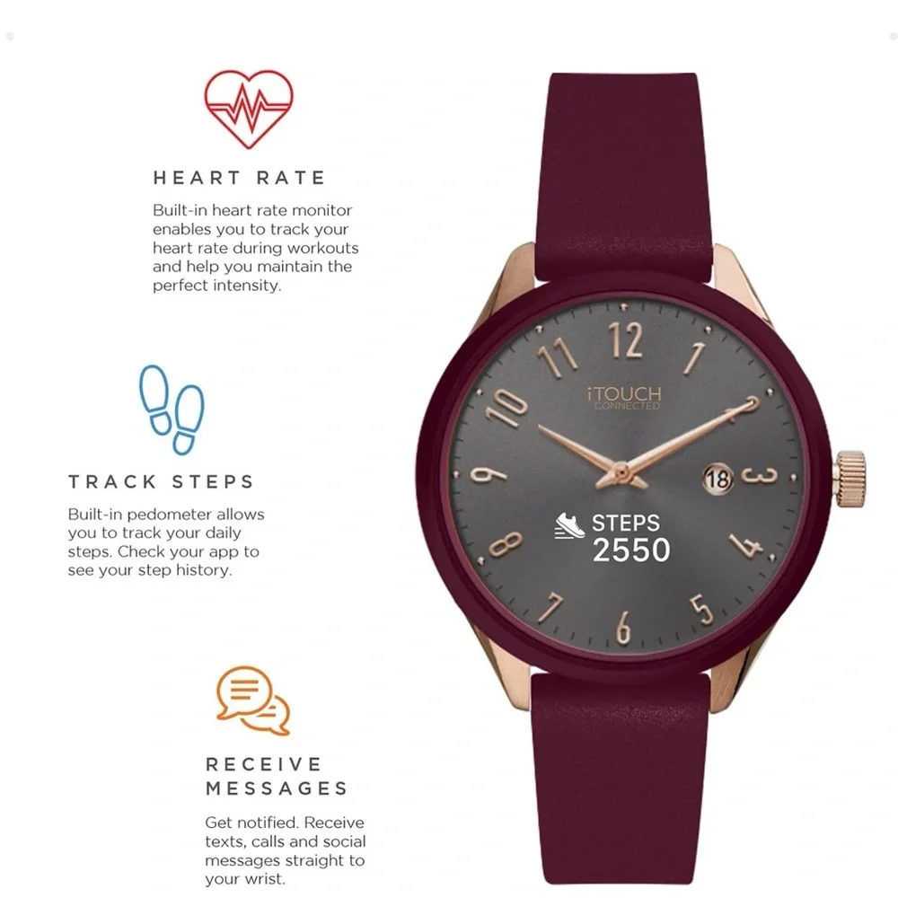 iTOUCH Connected Analog Smartwatch - Burgundy